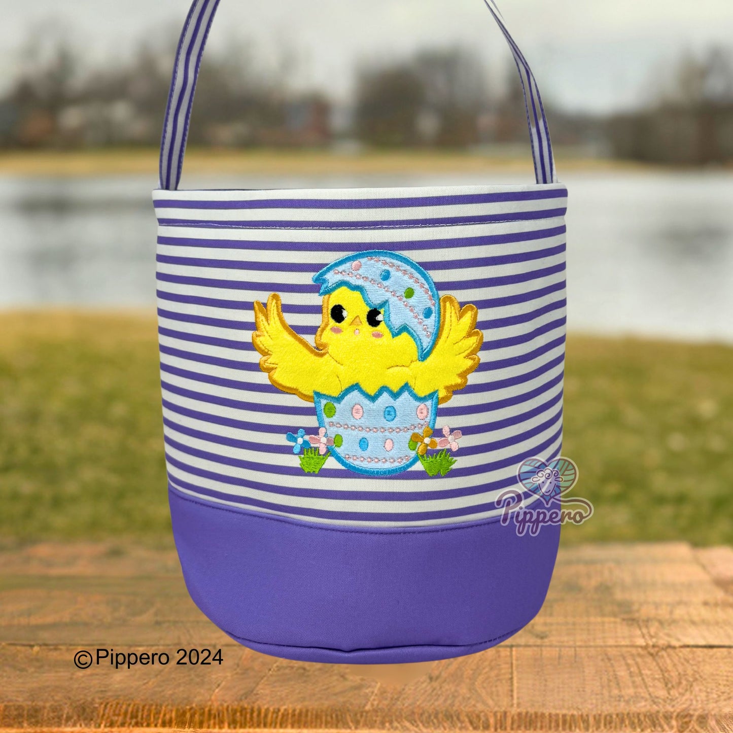 Easter Basket Bucket with Adorable Custom Pippero Design Bunny Cross Lamb Chick Egg Appliqué Characters Gift for Boy Gift for Girl