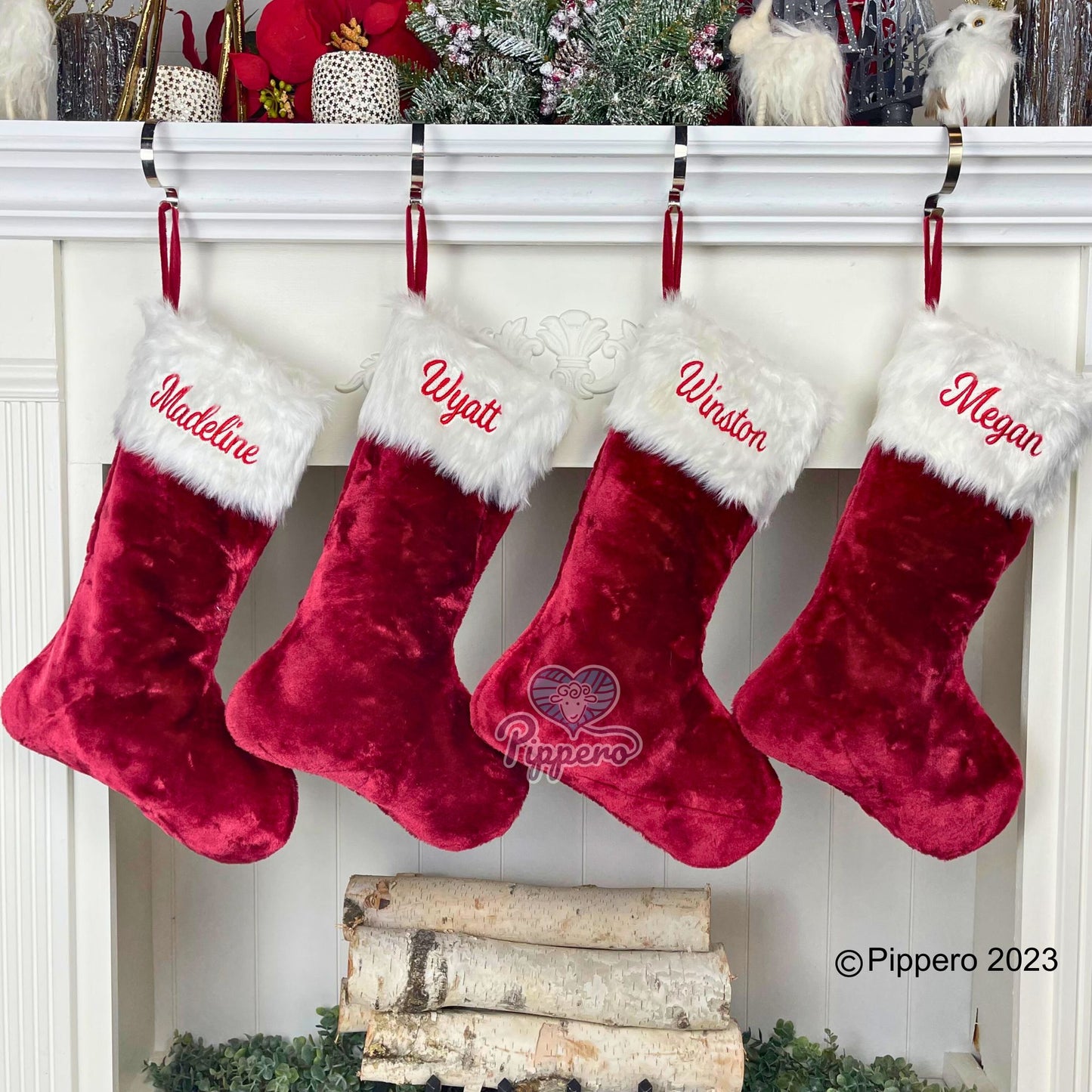 Custom Personalized Embroidered Monogrammed Plush Classic Red Velvet Family Christmas Stockings