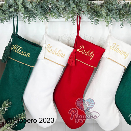 Classic Elegant Embroidered Monogrammed Wool Family Christmas Stockings