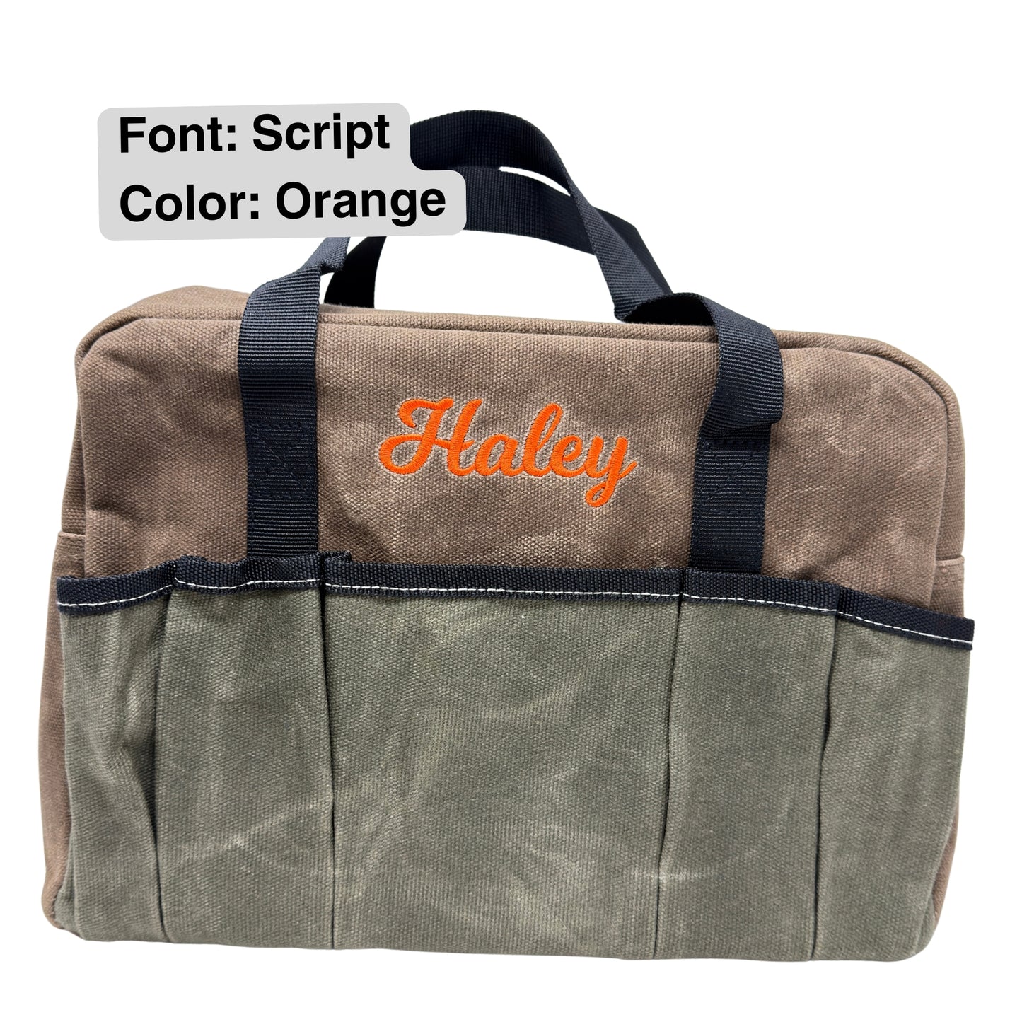 Personalized Waxed Canvas Tool Bag | Custom Embroidered Men's Tool Tote | Father's Day Gift for Dad, Grandpa or Handyman