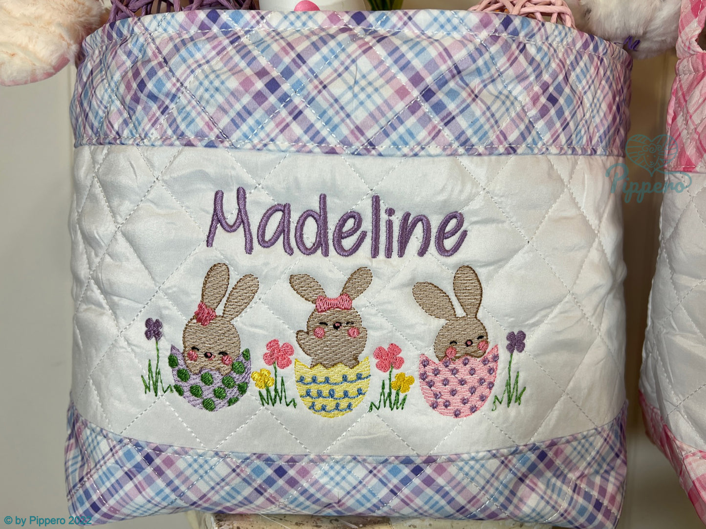 Personalized Boy's Quilted Easter Basket,  Customized Easter Basket, Kid's Easter Basket, Embroidered Basket