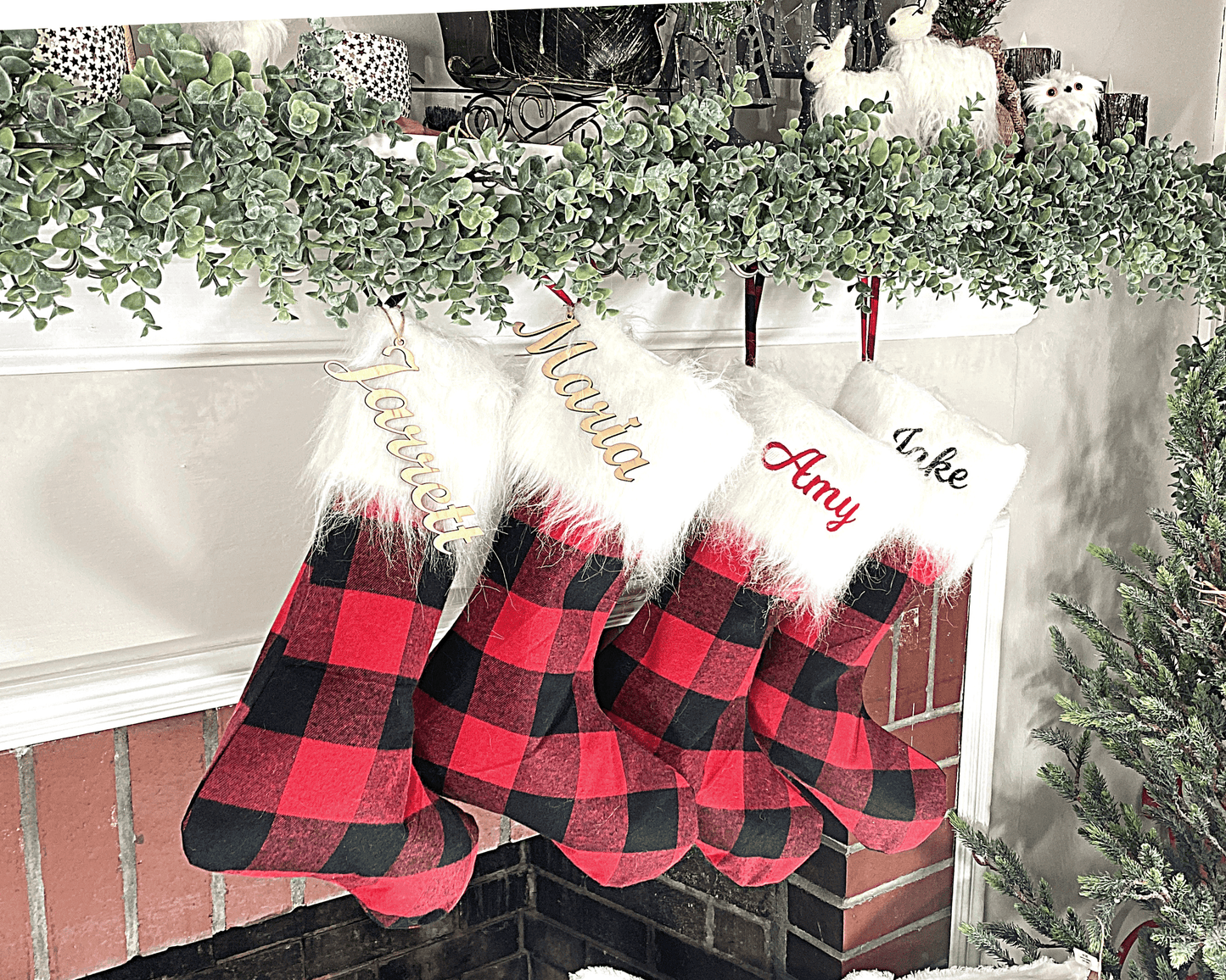 Buffalo Plaid Personalized Stocking | Plaid Custom Stocking - Family Stockings - Red Christmas Stocking