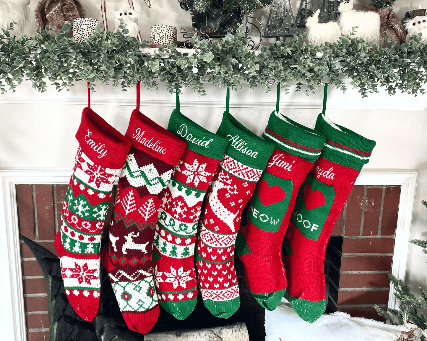 Extra Large Personalized Stocking | Long Custom Stocking - Family Knit Stockings - Pet Christmas Stocking