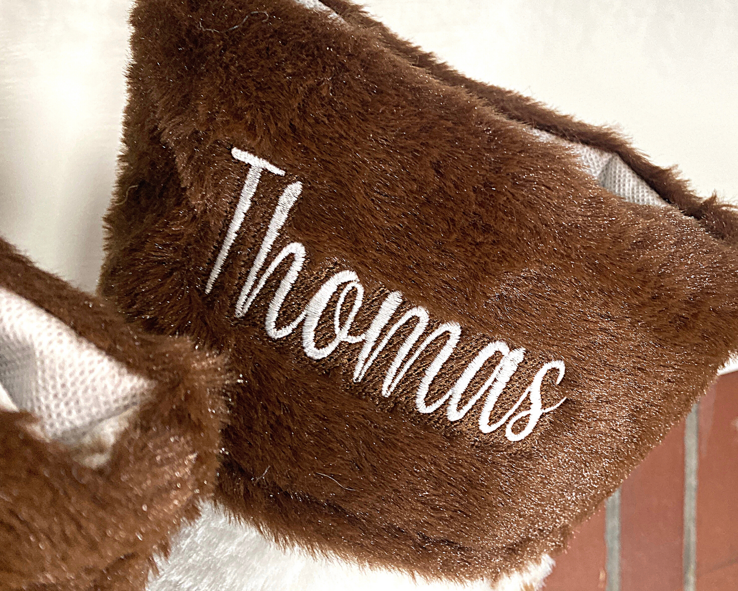 Brown Cow Personalized Stocking | Furry Cow Custom Stocking - Family Stockings - Furry Christmas Stocking