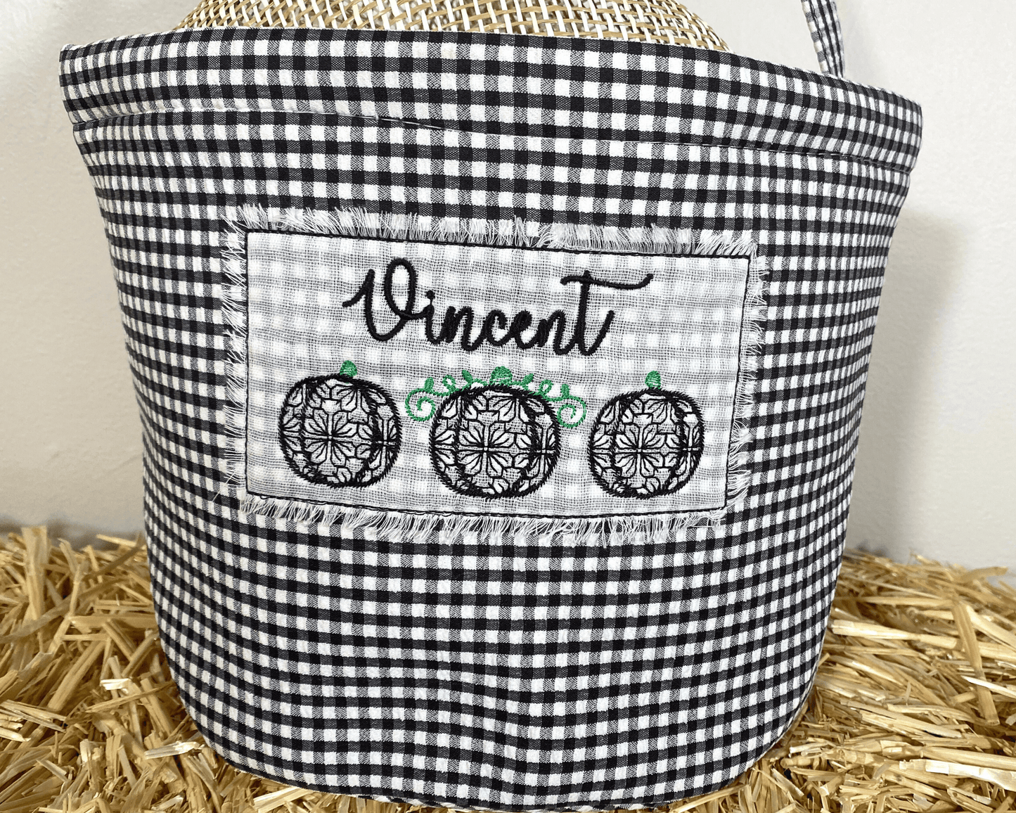 Personalized Gingham Halloween basket with characters