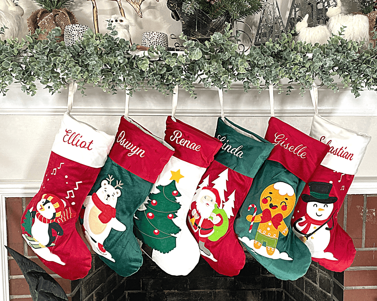 Personalized Velvet Appliqué Character Stocking | Custom Christmas Stocking - Embroidered Family Stockings