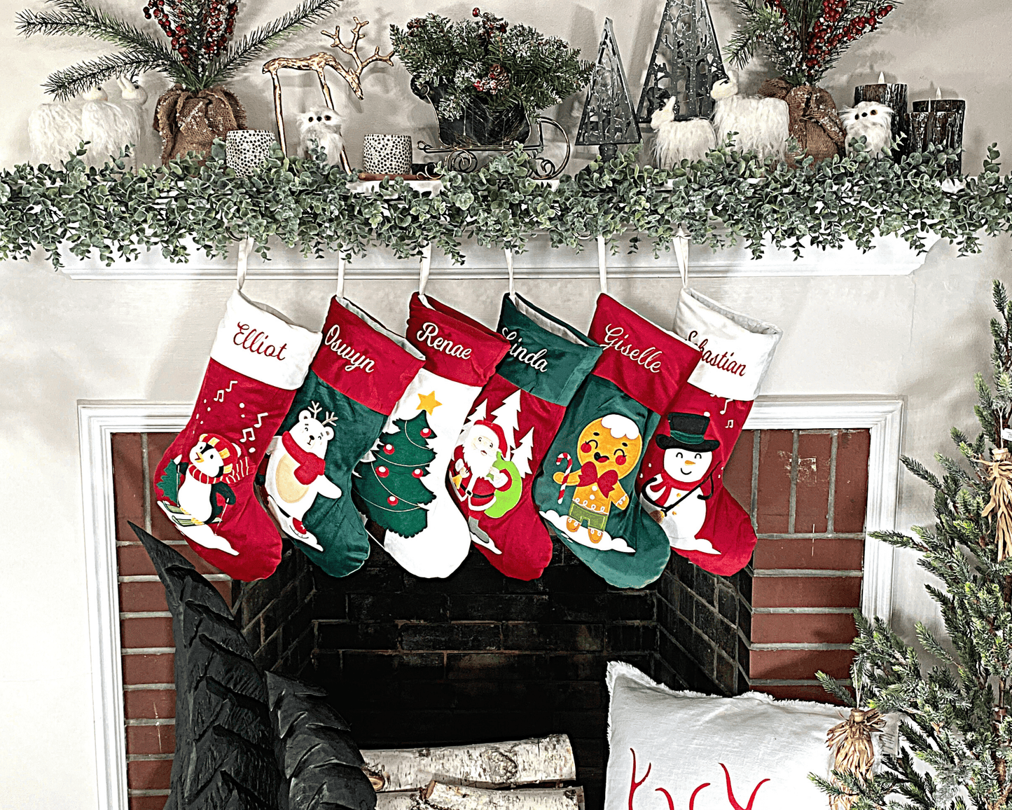 Personalized Velvet Appliqué Character Stocking | Custom Christmas Stocking - Embroidered Family Stockings